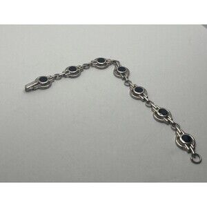 925 Sterling Silver & Black Onyx Oval Ladies Bracelet 7"